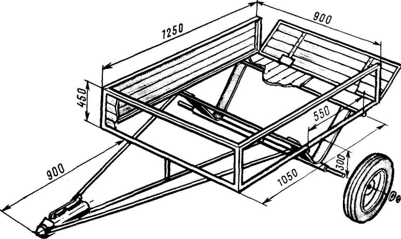 Прицеп для легкового автомобиля из балки ВАЗ 2109 чертеж своими