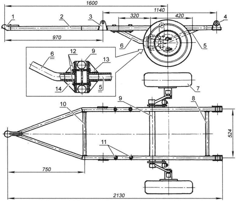 Прицеп для лодки из балки ВАЗ 2109 чертеж для легкового автомобиля