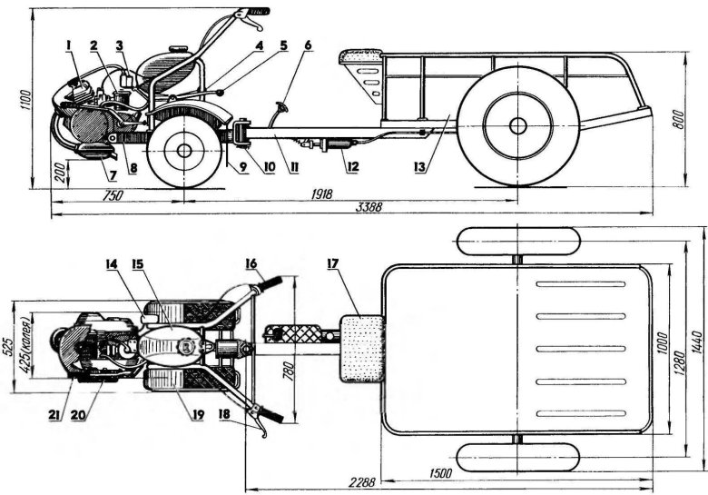 Размеры прицепа для мотоблока Размеры