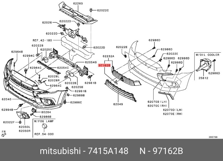 Mitsubishi Outlander 3 передний бампер схема