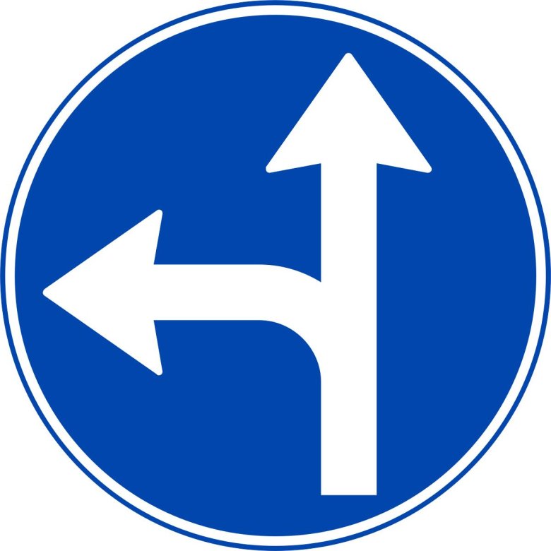 Дорожный знак прямо и налево