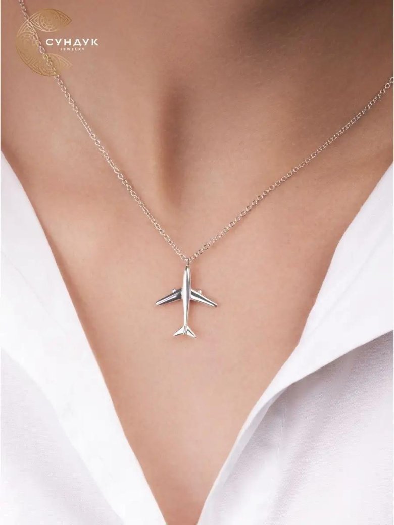 Подвеска бумажный самолетик серебро