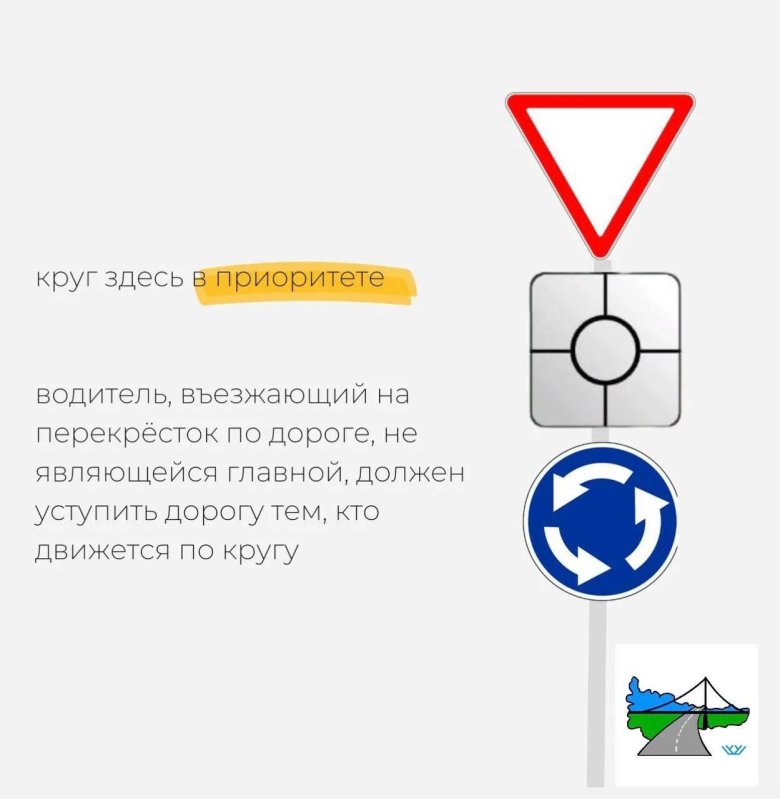 Знак главной дороги на круговом движении