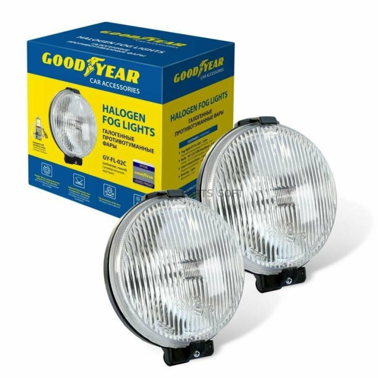 Фары противотуманные "Goodyear" универсальные, круглые с лампами h3