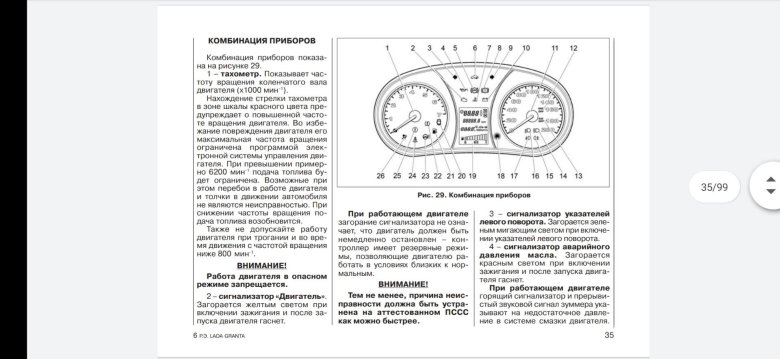 Значки на панели приборов Лада Гранта