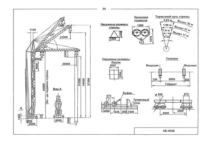 Башенный кран КБ-403 чертеж