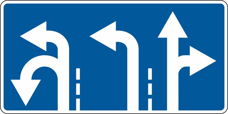 Знак движение по полосам 5.15.2 прямо и налево