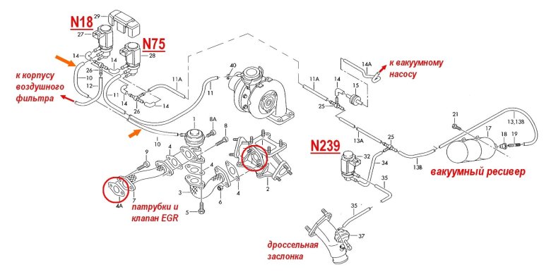 Вакуумные трубки двигатель Ауди 1,8т