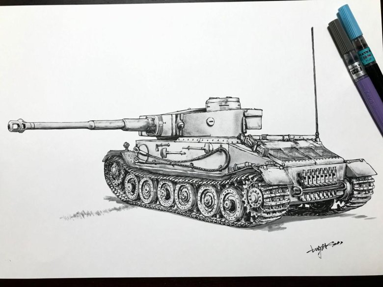 Танк тигр рисунок карандашом
