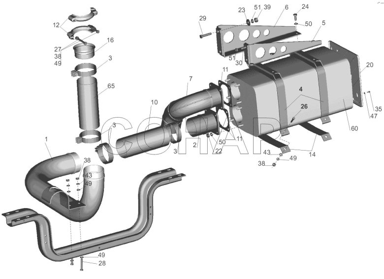 Глушитель ЯМЗ 650 система выпуска газов