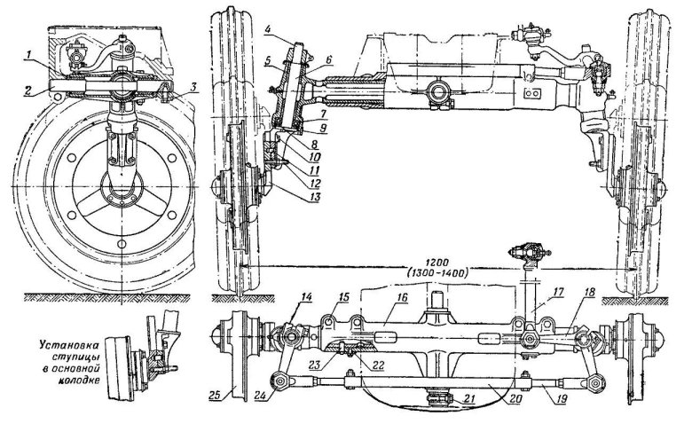 Схема переднего моста трактора т 25