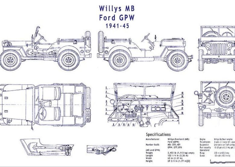 Willys MB Jeep чертежи